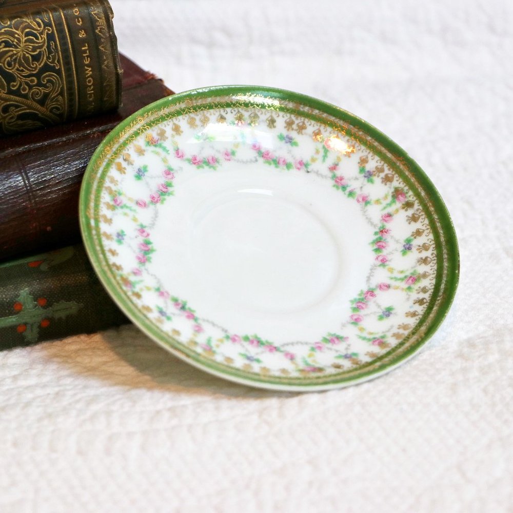 Vintage Pink Rose Trim Saucer, Porcelain Plate